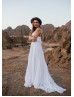 White Chiffon Summer Boho Wedding Dress With Ruffles